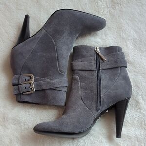 Calvin Klein Cambria Gray Suede Leather High Heel Zip Ankle Boots Women Size 8.5